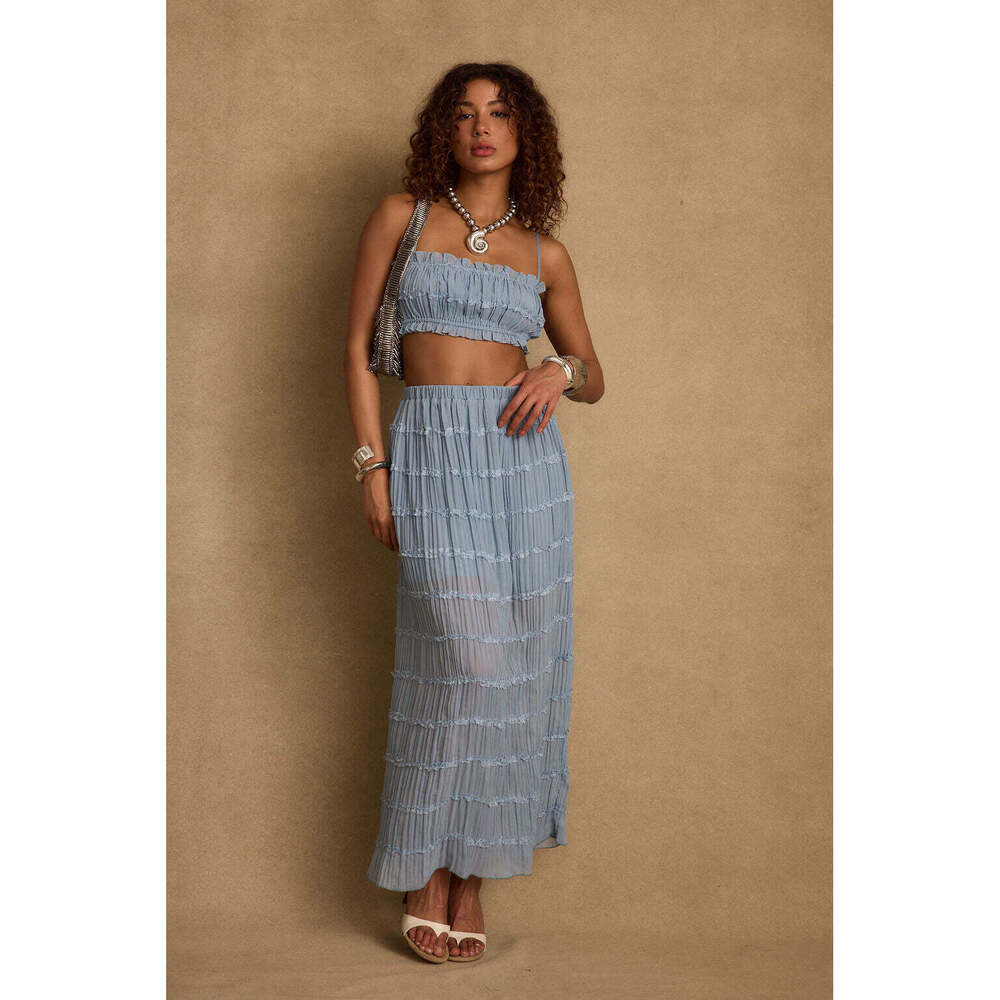 12th Tribe Azure Baby Blue Maxi Skirt and top set Size MM